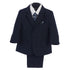 Boys Navy Jacket Vest Tie Pocket Square Shirt Pant 5 Pc Suit 2T-7 - SophiasStyle.com